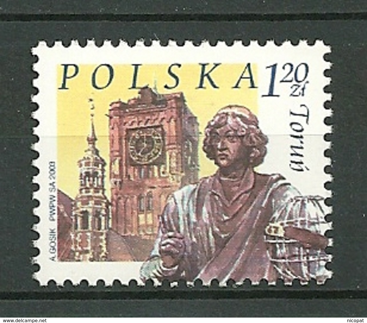 POLAND MNH ** 3768 Villes Polonaises, Torun, Statue De L'astronome Nicolas Copernic, Tours Gothiques De L'hotel De Ville - Ungebraucht