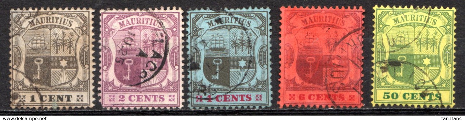 MAURICE - (Colonie Britannique) - 1905-07 - N° 123 à 129 - (Lot De 5 Valeurs Différentes) - (Armoiries) - Mauritius (...-1967)