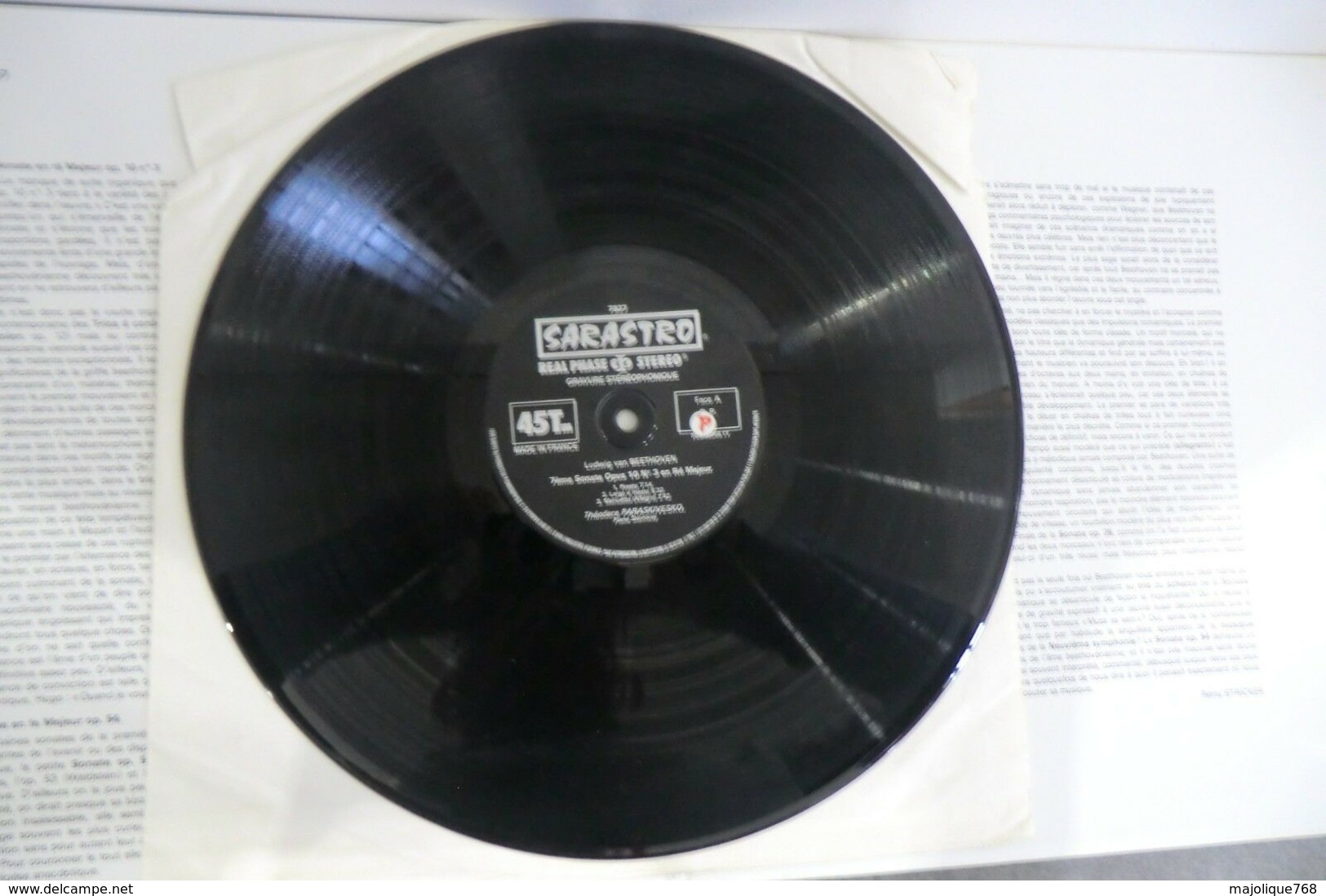disque-Théodore paraskivesco - sonate N°7 opus de beethoven - sarastro sar 7927 - 45 LP - 1978 sous plastique -
