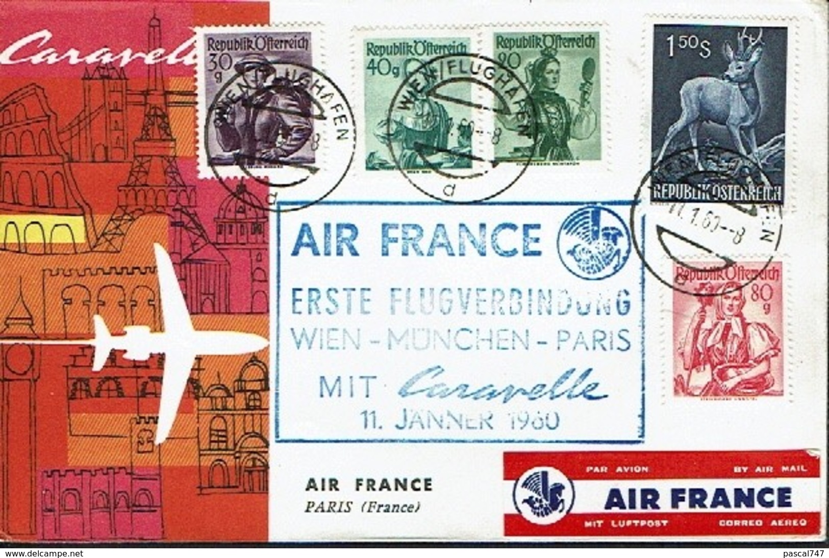 431 Caravelle Air France Munchen Paris 1960 Label - Autres & Non Classés