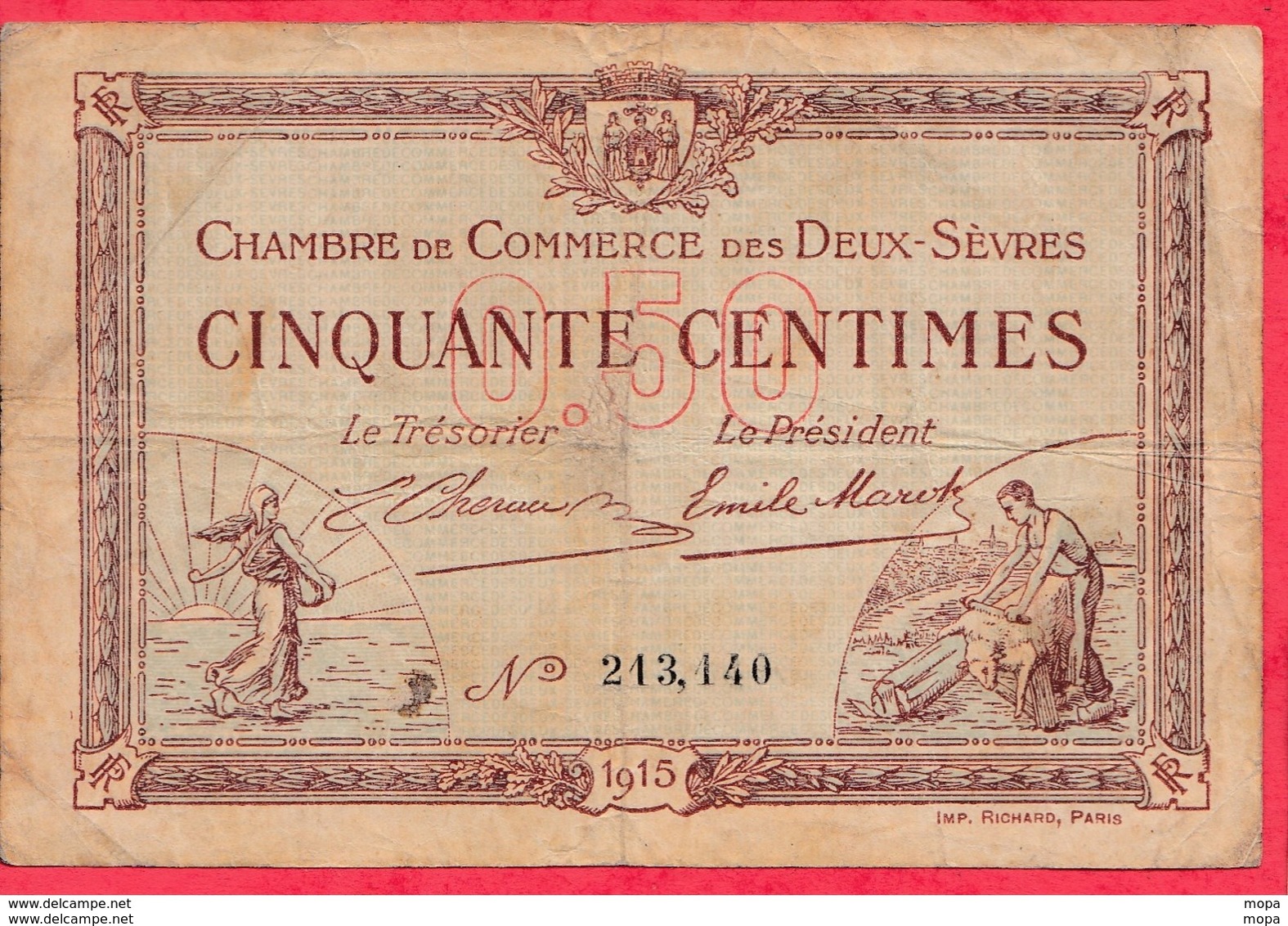 50 Centimes  Chambre De Commerce Des Deux Sèvres  Dans L 'état (15) - Chambre De Commerce