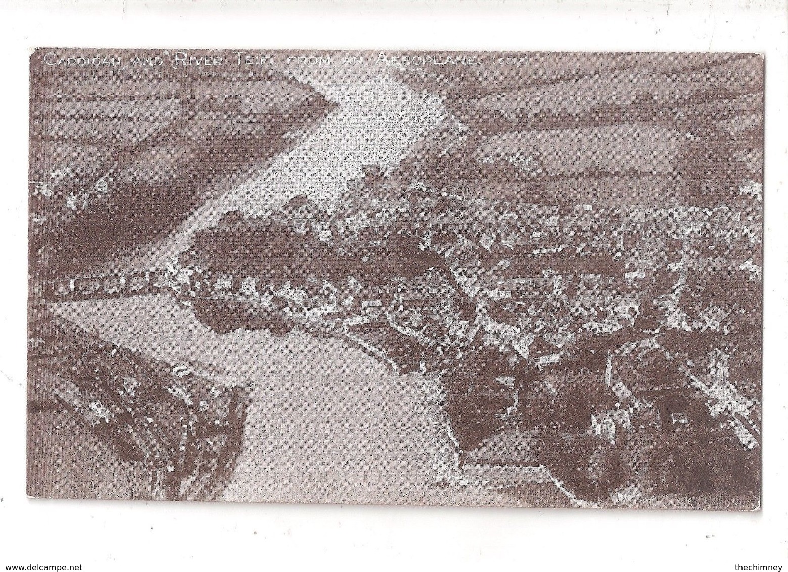 AERIAL VIEW CARDIGAN & RIVER TEIFI FROM AN AEROPLANE FOR PHOTOCHROM Co. CARDIGANSHIRE - Cardiganshire