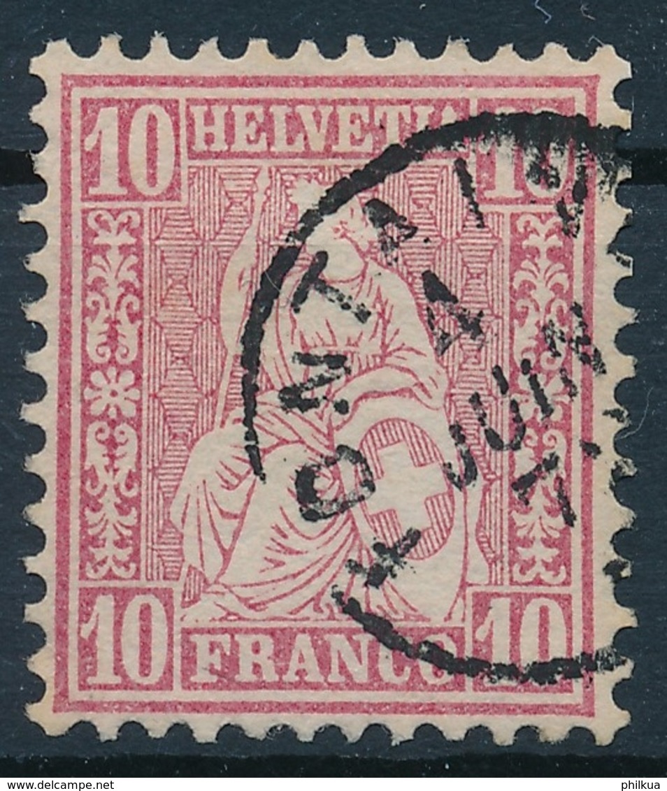 38 / 30 Sitzende Helvetia 10 Rappen Mit Fingerhut Stempel FONTAINES 4. Juni 1872 - Oblitérés