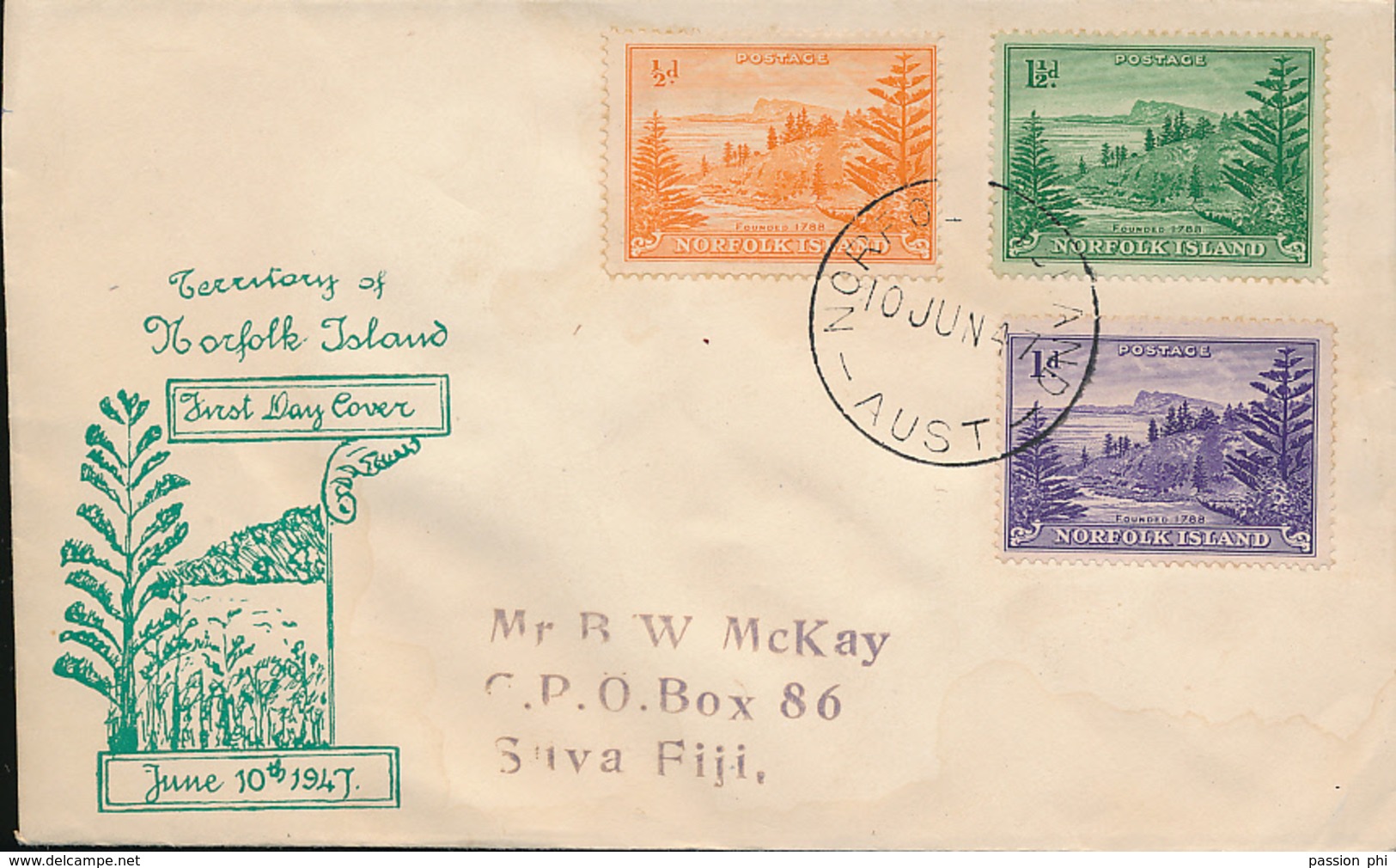 NORFOLK ISLAND 1947 FDC - Norfolk Island