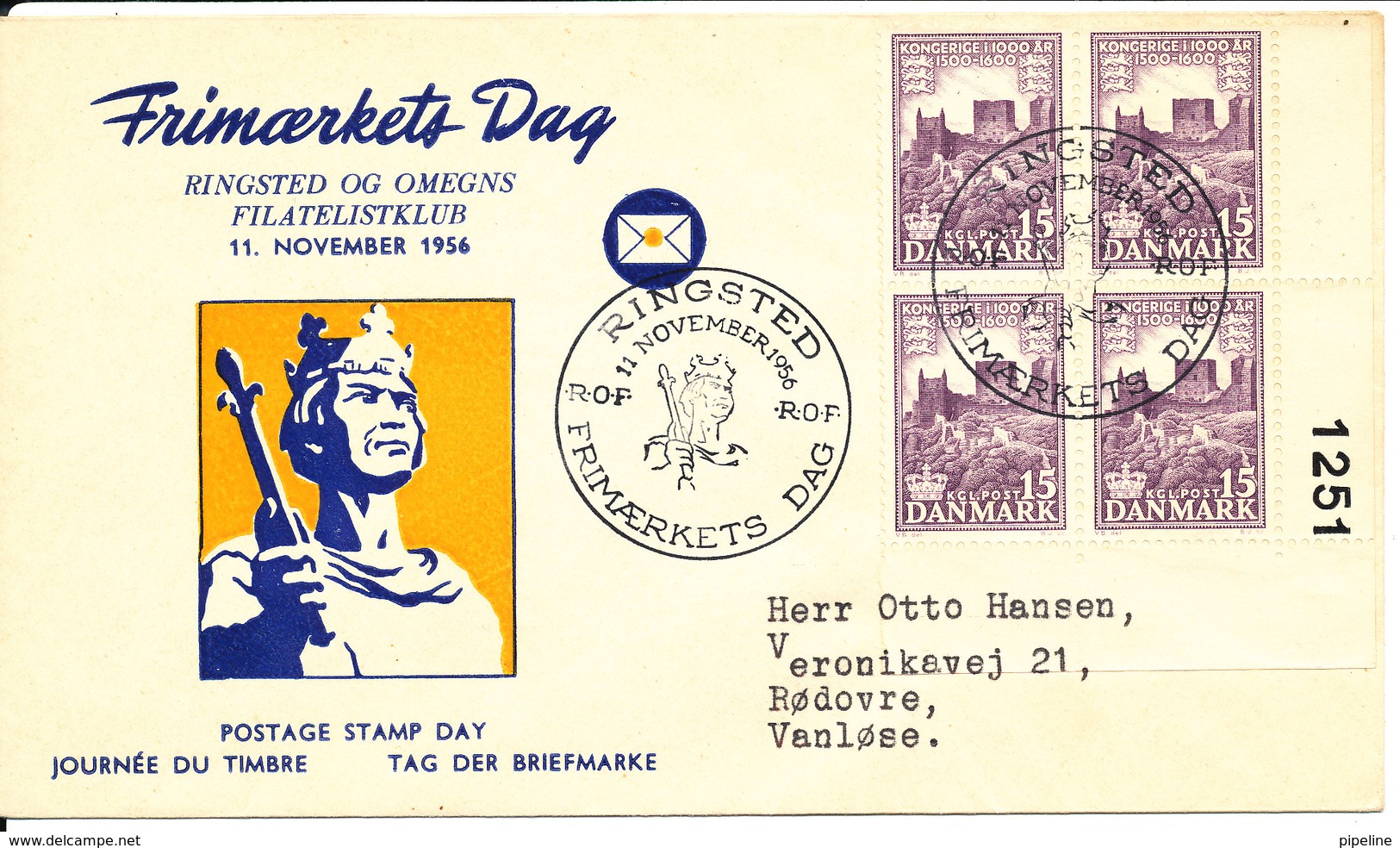 Denmark Cover Stamps Day Ringsted 11-11-1956 - Stamp's Day