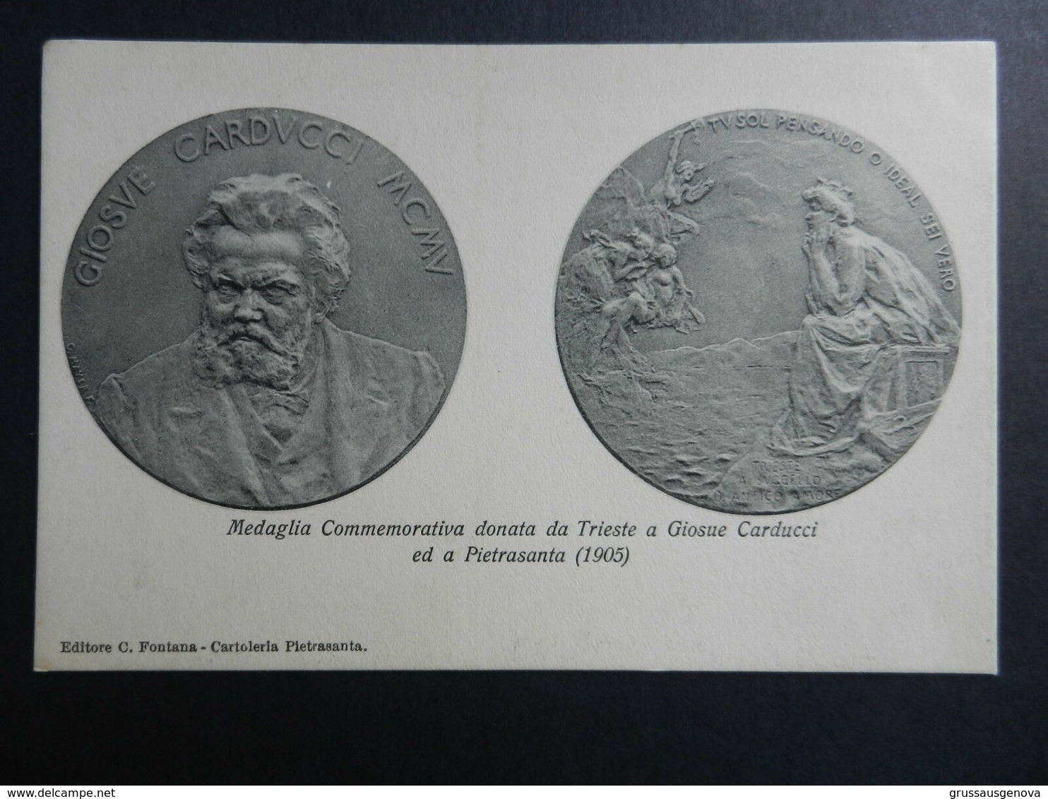 19840) MEDAGLIA COMMEMORATIVA TRIESTE CARDUCCI PIETRASANTA NON VIAGG 1910 CIRCA - Monete (rappresentazioni)