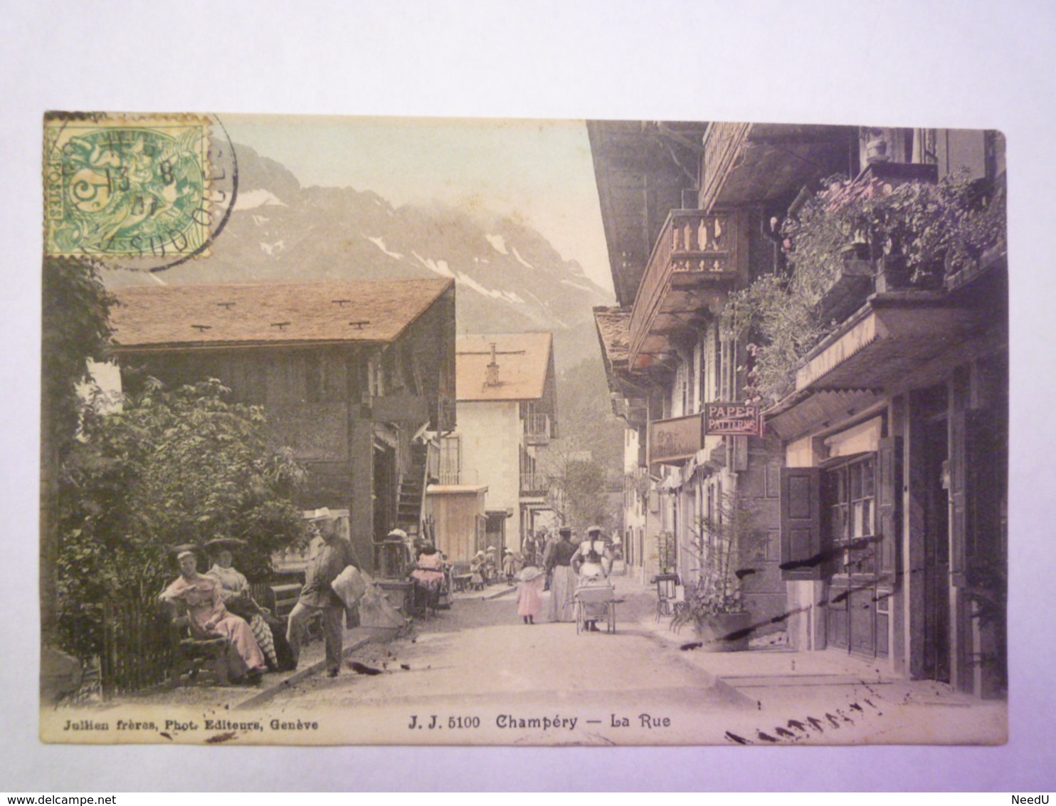 GP 2019 - 834  CHAMPERY  :  La RUE  -  Carte Colorisée   1907   XXX - Champéry