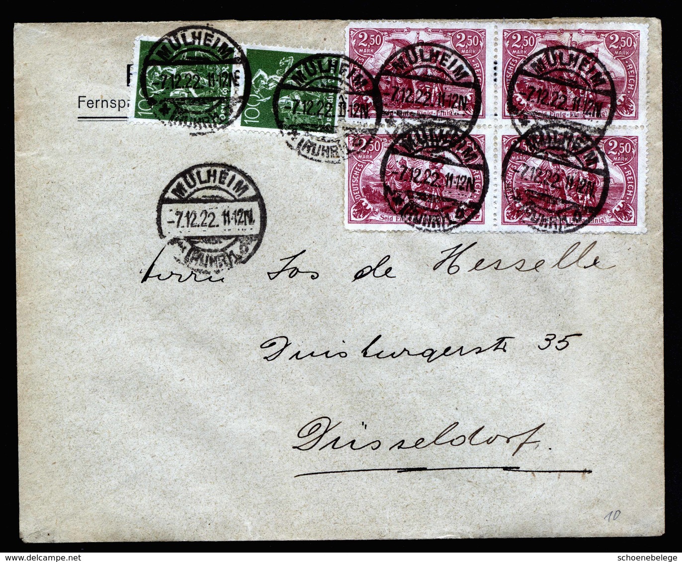 A6087) DR Infla Brief Mülheim 07.12.22 N. Düsseldorf M. Mi.115 (4) Ua. - Briefe U. Dokumente