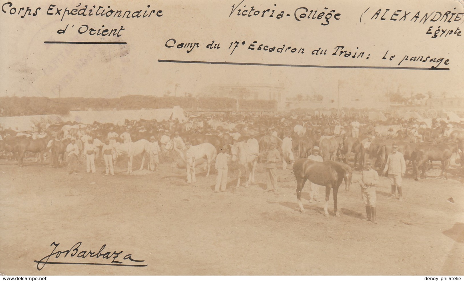 Carte Photo Du Corps Expéditionaire D'Orient(victoria College Alexandrie - Camp Du 7 Escadron Du Train - Le Paturage - Otras Guerras