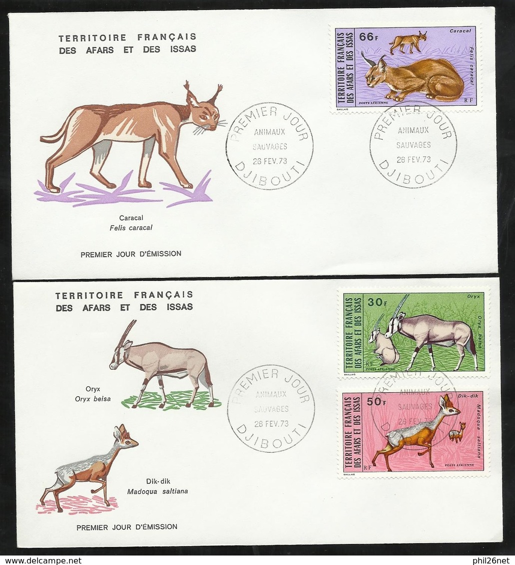 Afars Et Issas FDC 2 Lettres Illustrées  Premier Jour Djibouti Le 28/02/1973  PA N°80 à 82  Animaux Sauvages  TB  - Brieven En Documenten