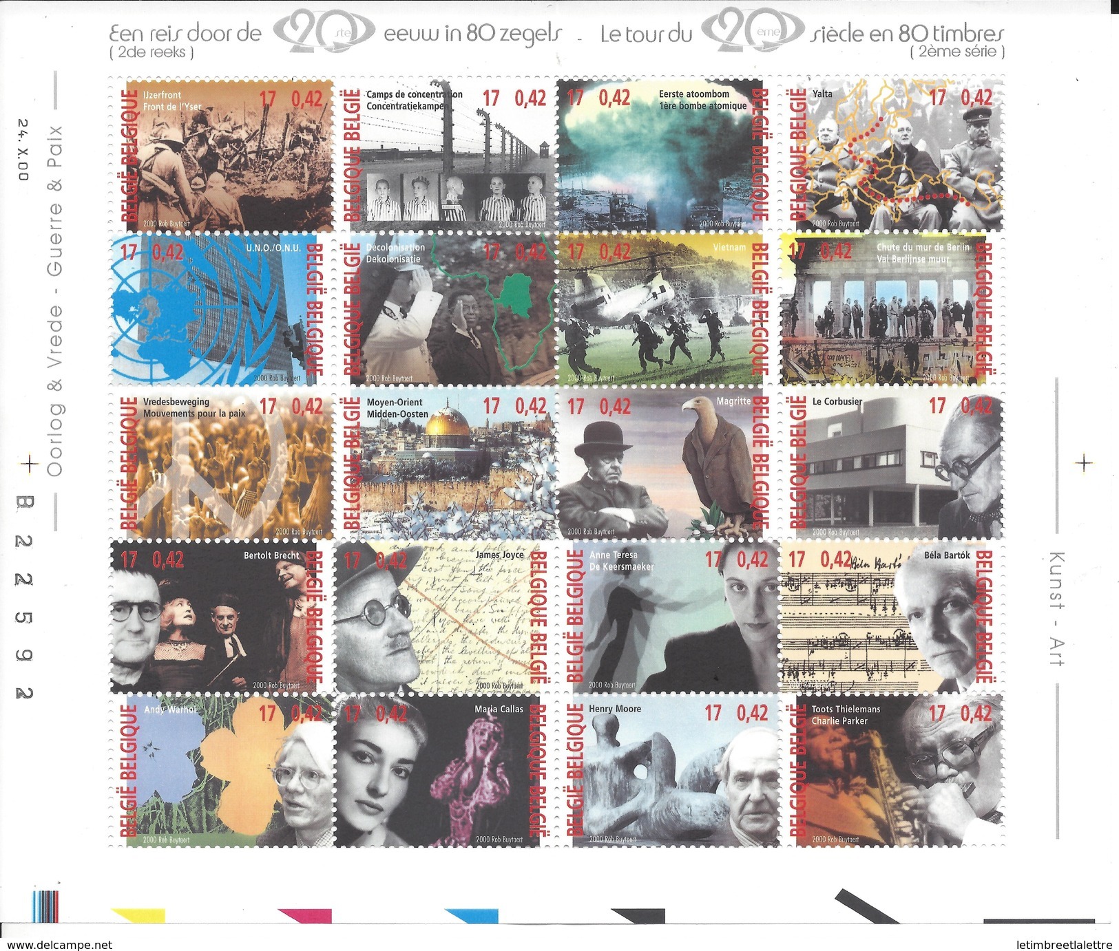 Belgique 2000 Bloc Art Kunst, Le Tour Du 20 ème Siècle En 80 Timbres - Neufs