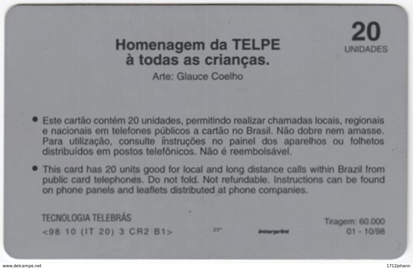 BRASIL H-723 Magnetic Telpe - People, Children - Used - Brasilien