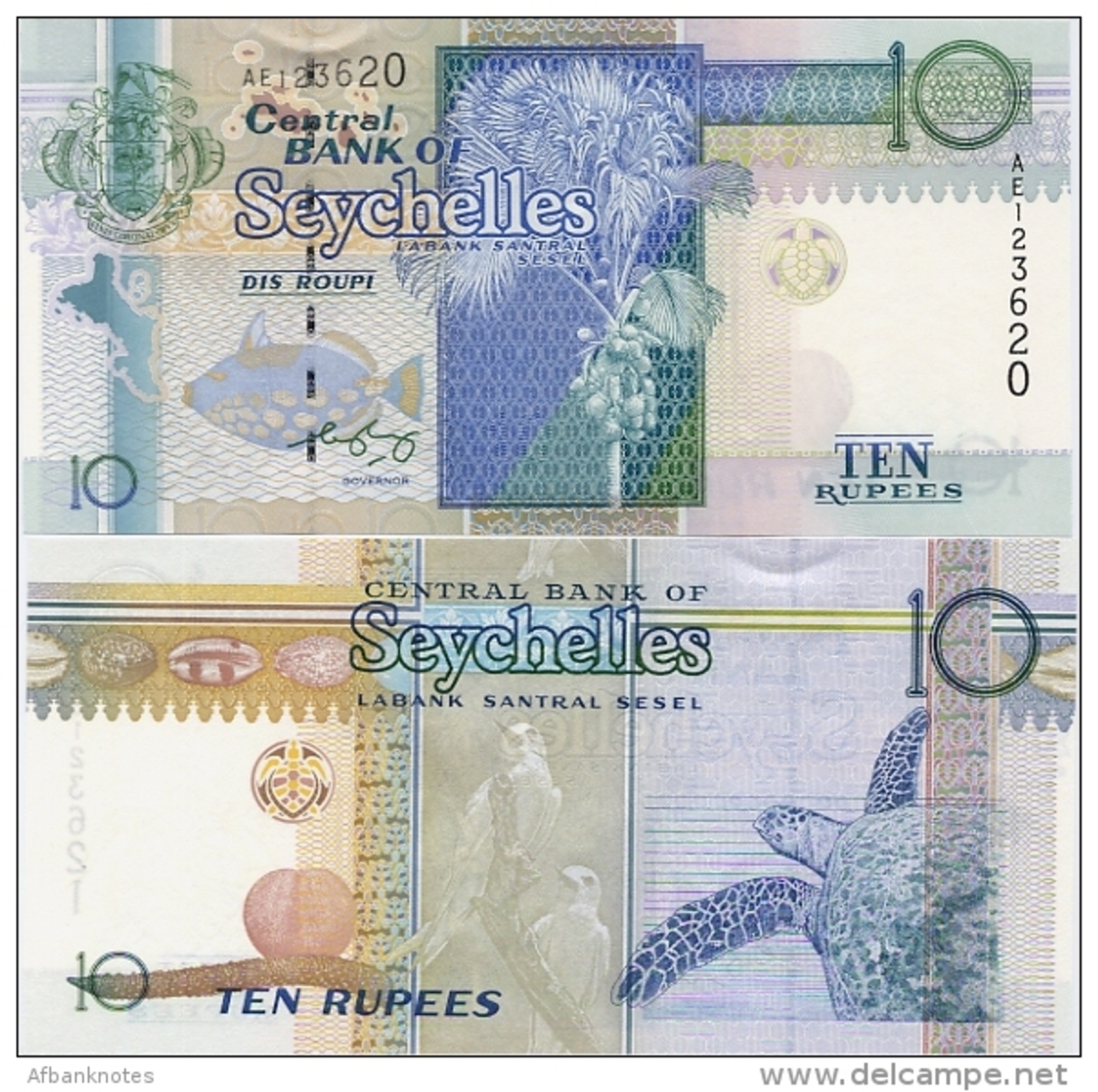 SEYCHELLES       10 Rupees       P-36b       ND (2010)       UNC  [ Sign. Chang-Leng] - Seychelles