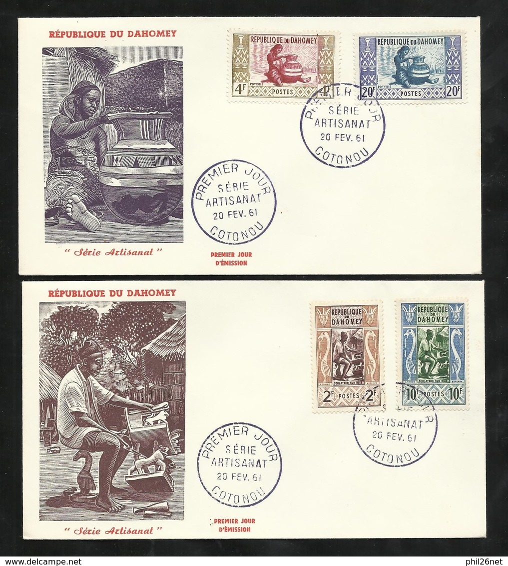 Dahomey FDC 4 Lettres Illustrées  Premier Jour Cotonou 20/2/1961 Série Complète N°159 à 166 Métiers De L'Artisanat TB - Cartas & Documentos