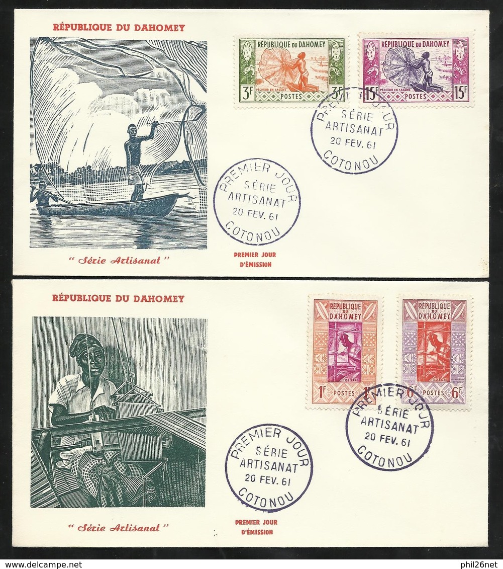 Dahomey FDC 4 Lettres Illustrées  Premier Jour Cotonou 20/2/1961 Série Complète N°159 à 166 Métiers De L'Artisanat TB - Storia Postale