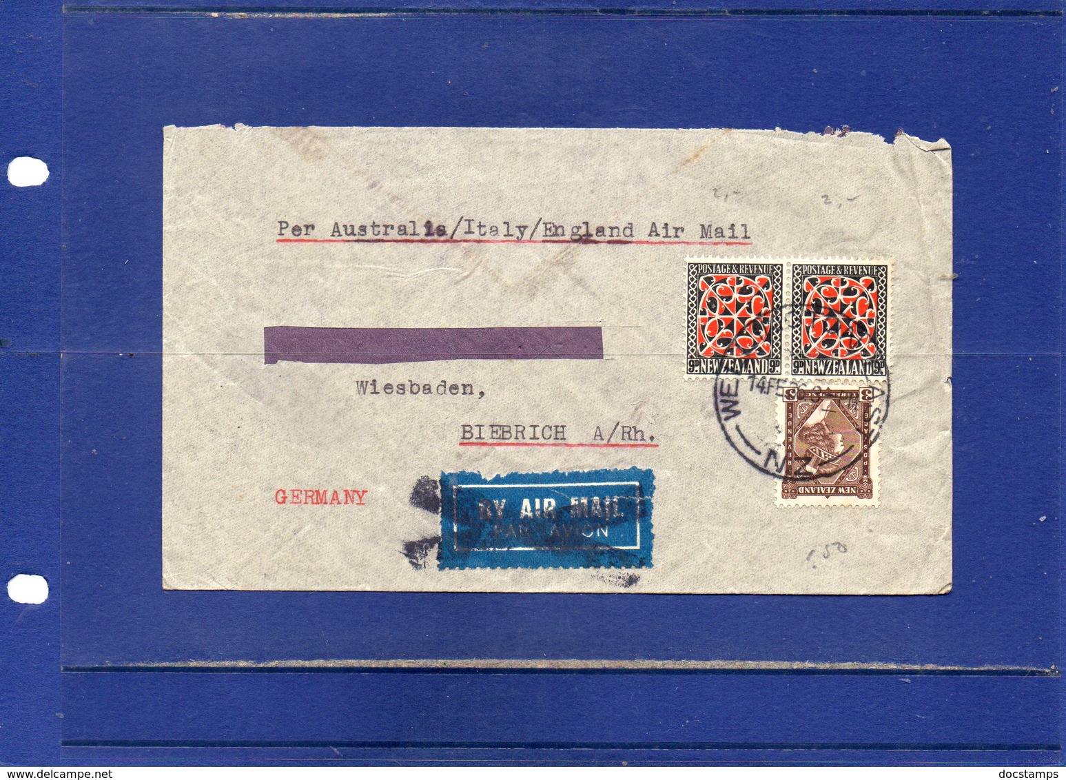 ##(DAN195)-POSTAL HISTORY-New Zealand1936-Air Mail Cover From Wellington To Germany Per Australia/Italy/England Air Mail - Storia Postale