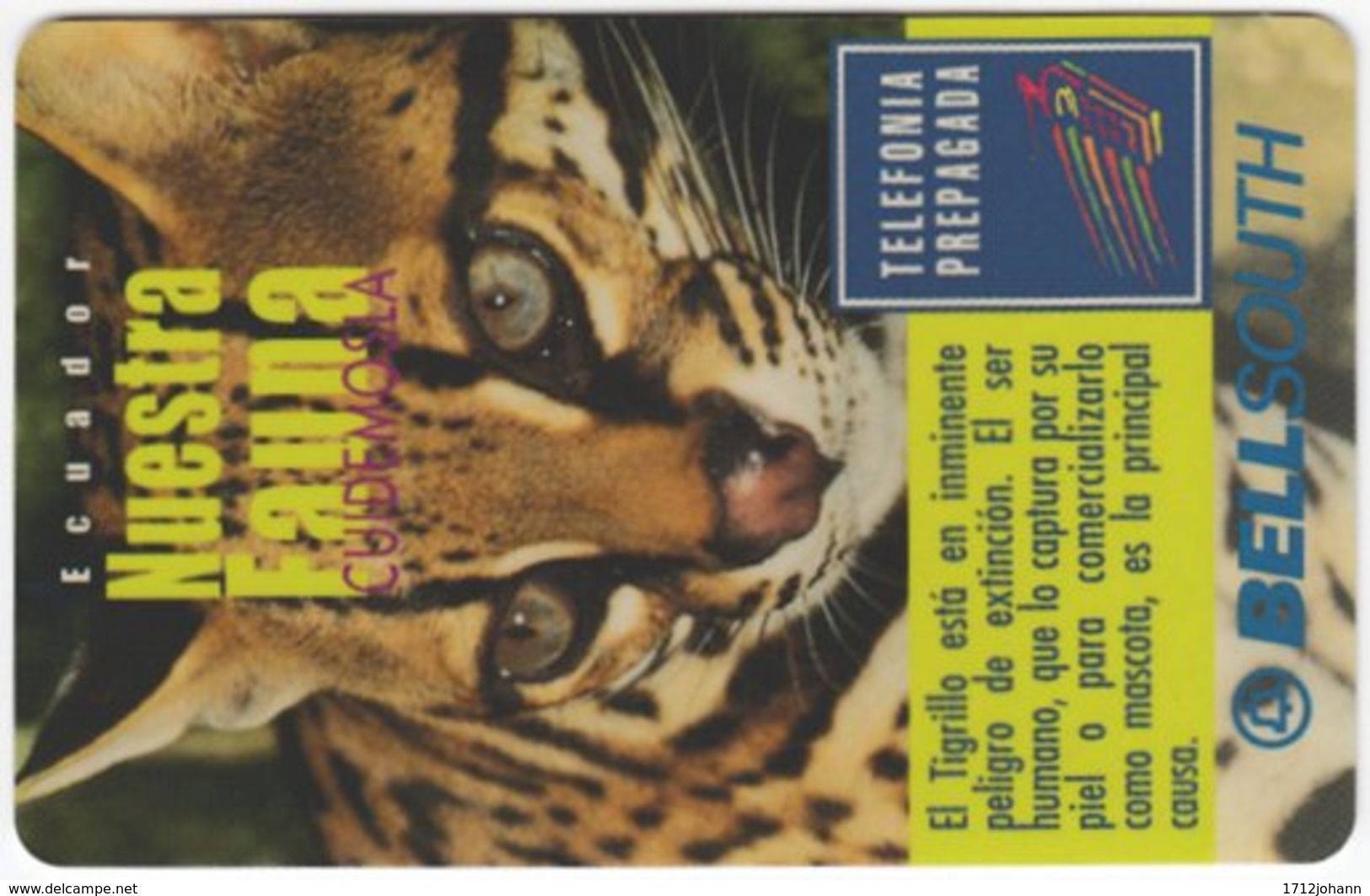 ECUADOR A-038 Prepaid BellSouth - Animal, Cat, Ocelote - Used - Ecuador