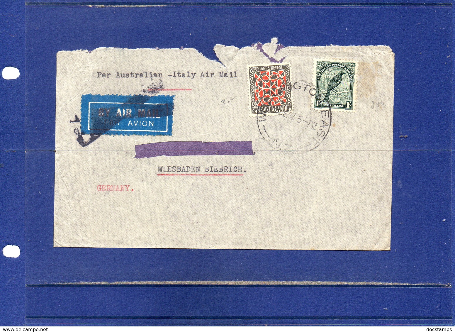 ##(DAN195)-POSTAL HISTORY-New Zealand1937-Air Mail Cover From Wellington To Germany Per Australia/Italy/England Air Mail - Storia Postale