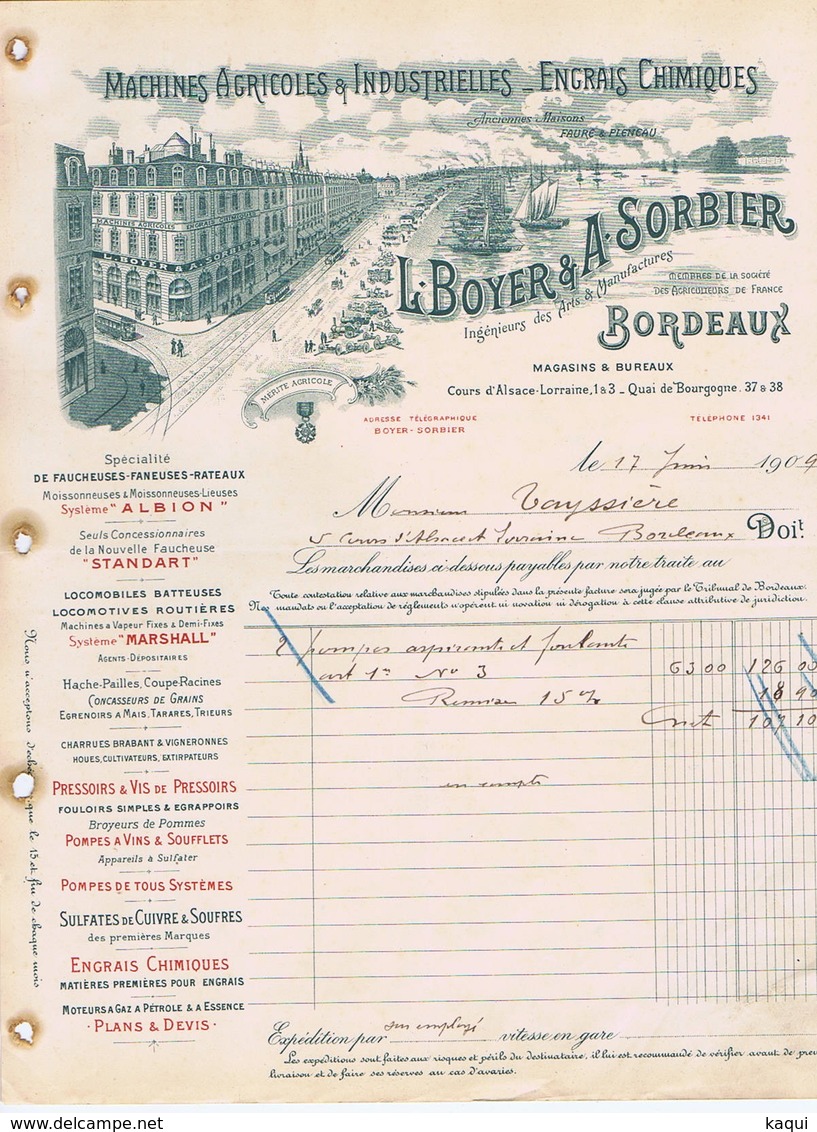 GIRONDE - BORDEAUX - L. BOYER & A. SORBIER - Pressoirs, Pompes, Engrais, Moteurs, Locomotives, Etc... - Autres & Non Classés