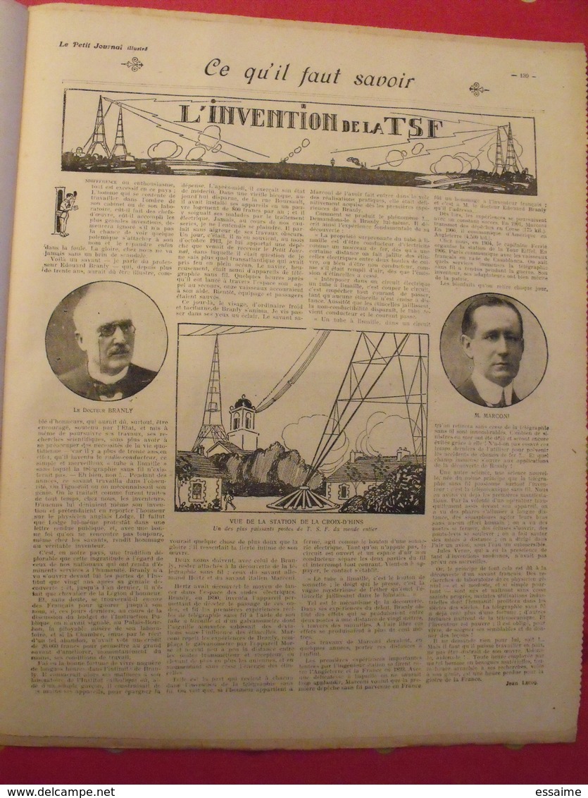 le petit journal illustré 20 mars 1921. mistinguett invention de la TSF branly marconi meurtre Dato