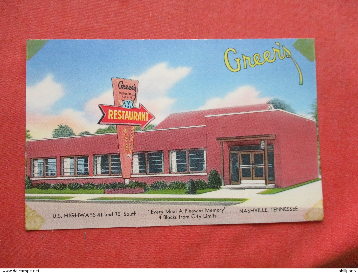 Greer's Restaurant  Scotch Tape On Cornors--------Nashville Tennessee >   Ref 3271 - Nashville