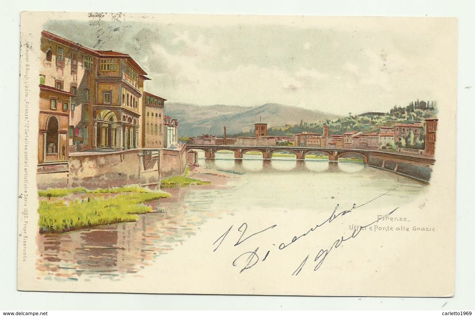 FIRENZE - UFFIZI E PONTE ALLE GRAZIE ILLUSTRATA VIAGGIATA  FP - Firenze