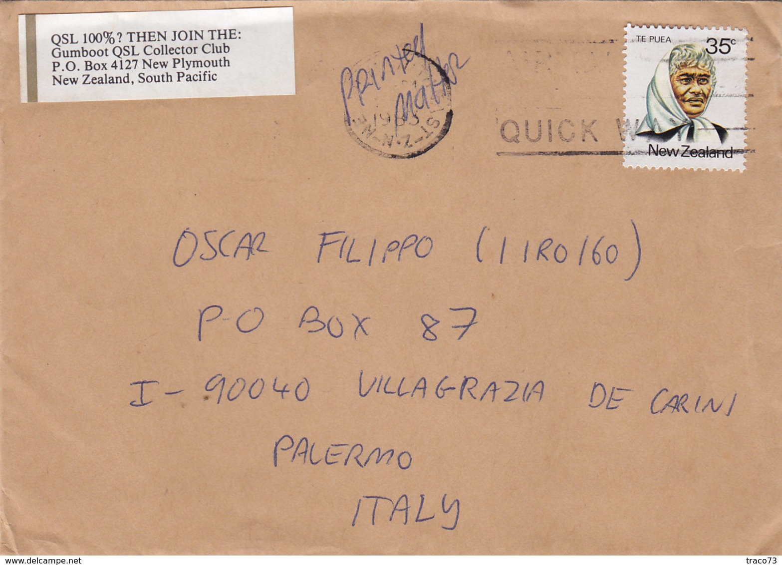 NUOVA ZELANDA /  ITALIA -  Cover _ Lettera - Storia Postale