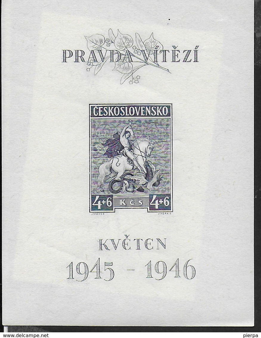 CECOSLOVACCHIA - LIBERAZIONE  - 1946 - FOGLIETTO NUOVO ** (YVERT BF10 - MICHEL A49 I° TIPO) - Blocchi & Foglietti