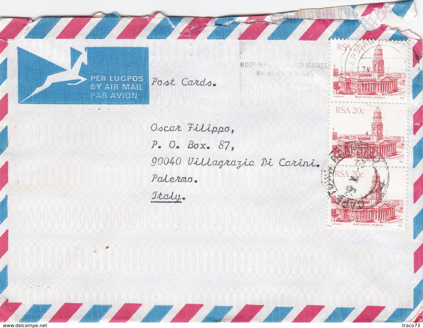 SUDAFRICA /  ITALIA -  Cover _ Lettera - Storia Postale