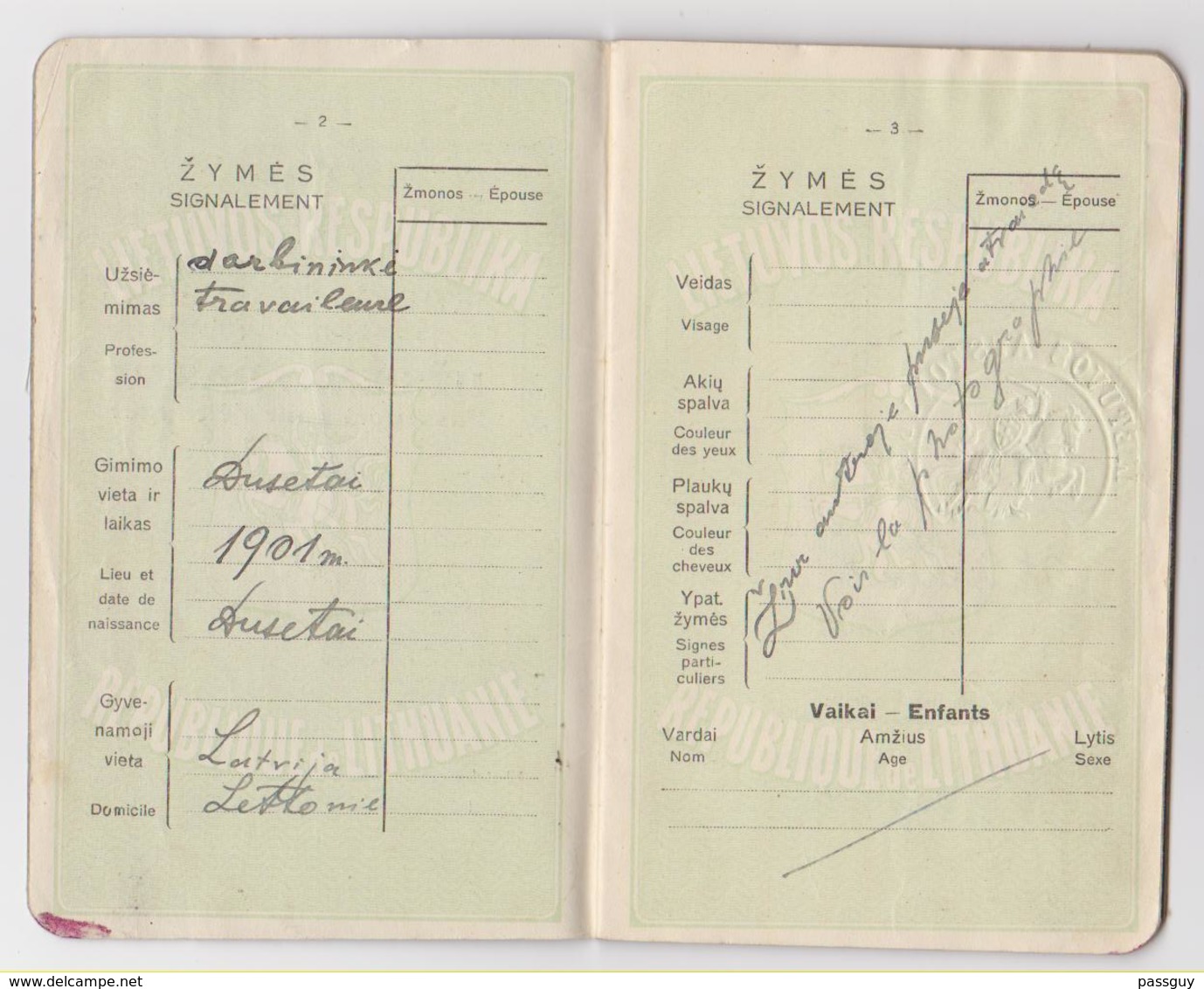 LITHUANIA Passport 1929 Passeport LITHUANIE – Reisepaß – Revenues/Fiscaux - Historical Documents