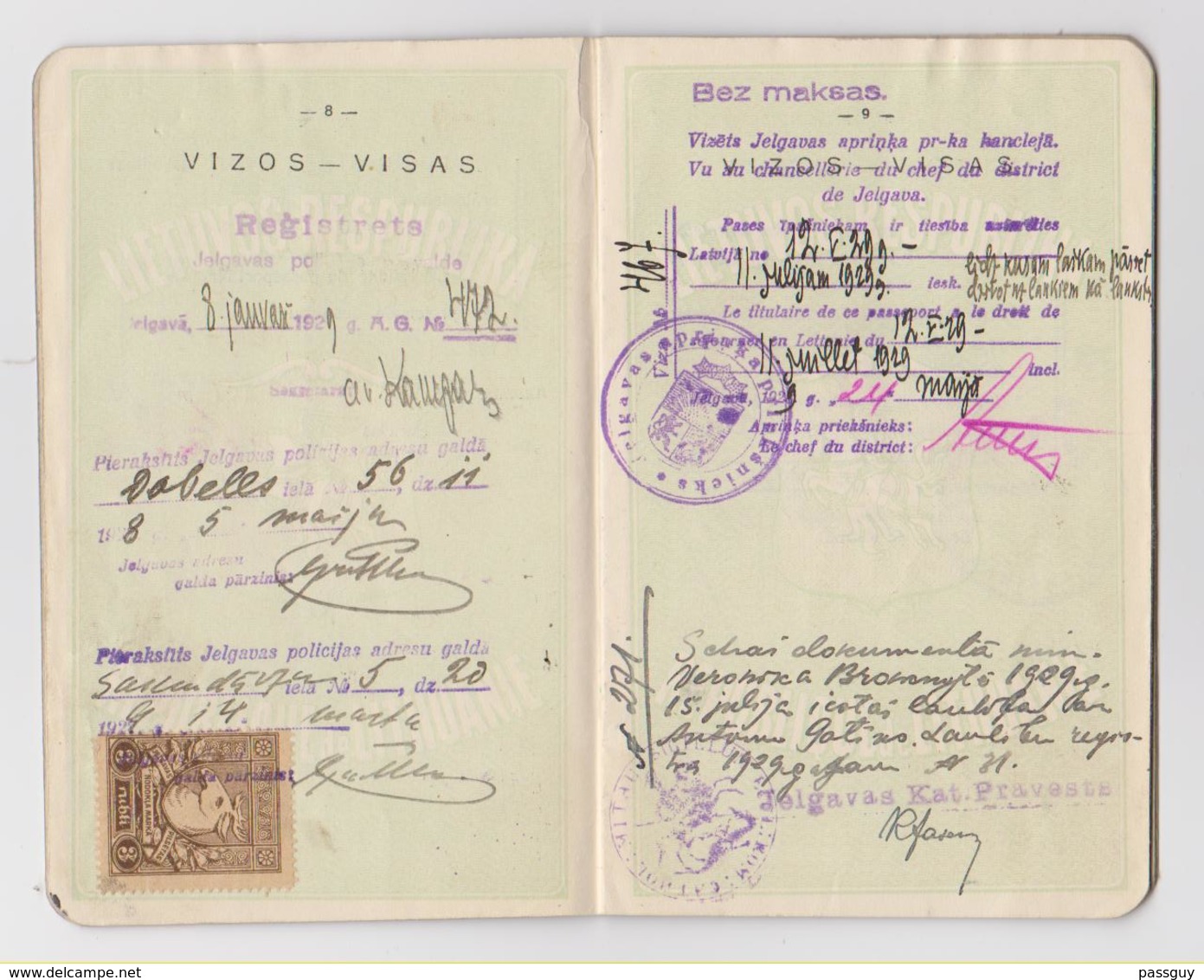 LITHUANIA Passport 1929 Passeport LITHUANIE – Reisepaß – Revenues/Fiscaux - Historical Documents