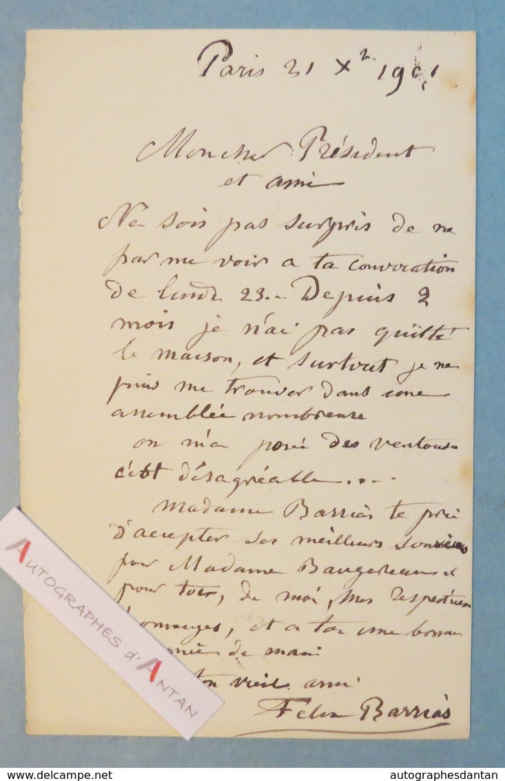 L.A.S 1901 Félix-Joseph BARRIAS Peintre & Illustrateur à William BOUGUEREAU - Lettre Autographe LAS Paris - Autres & Non Classés