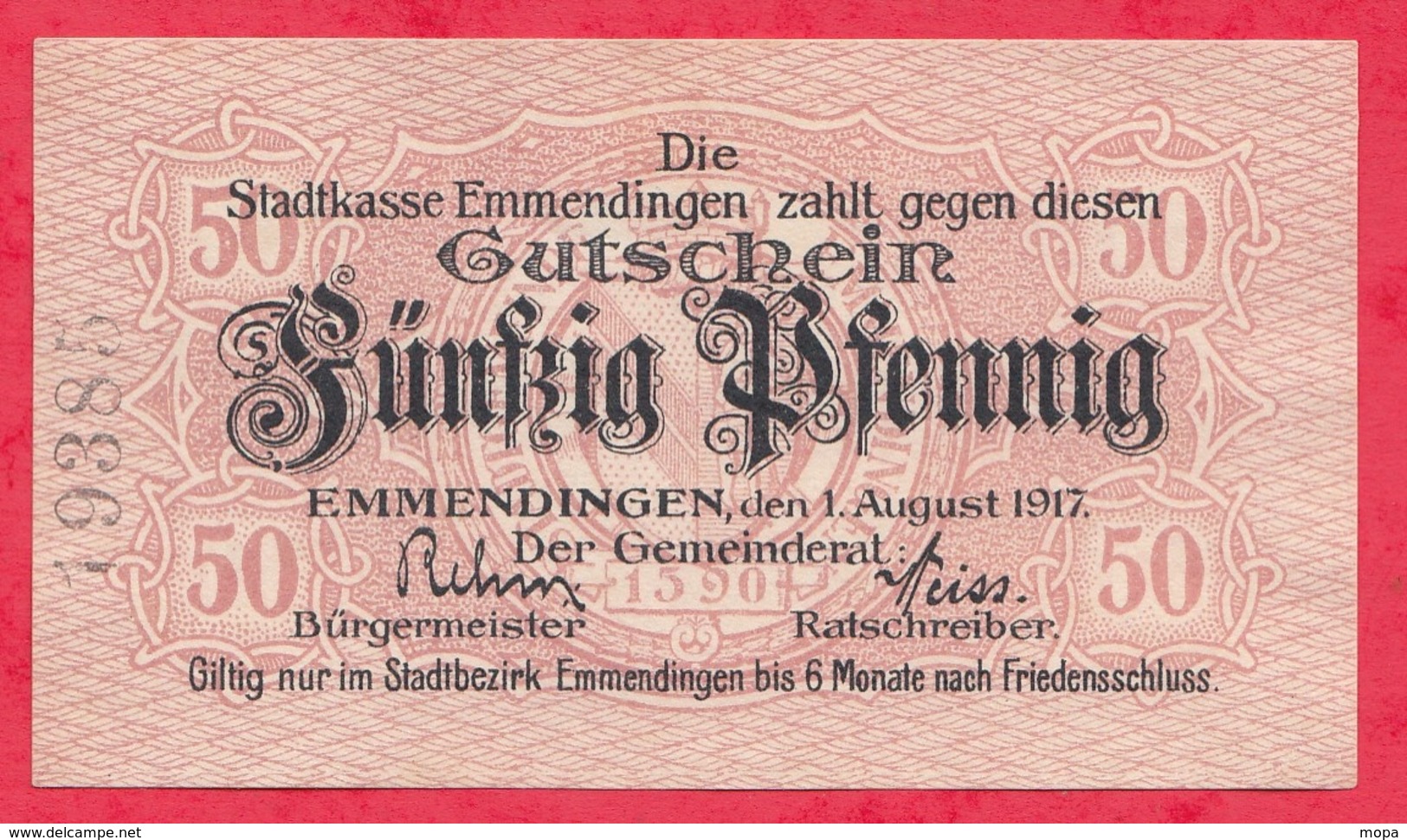 Allemagne 1 Notgeld De 50 Pfenning Stadt Emmendingen Dans L' état  ( RARE)  N °3419 - Collections