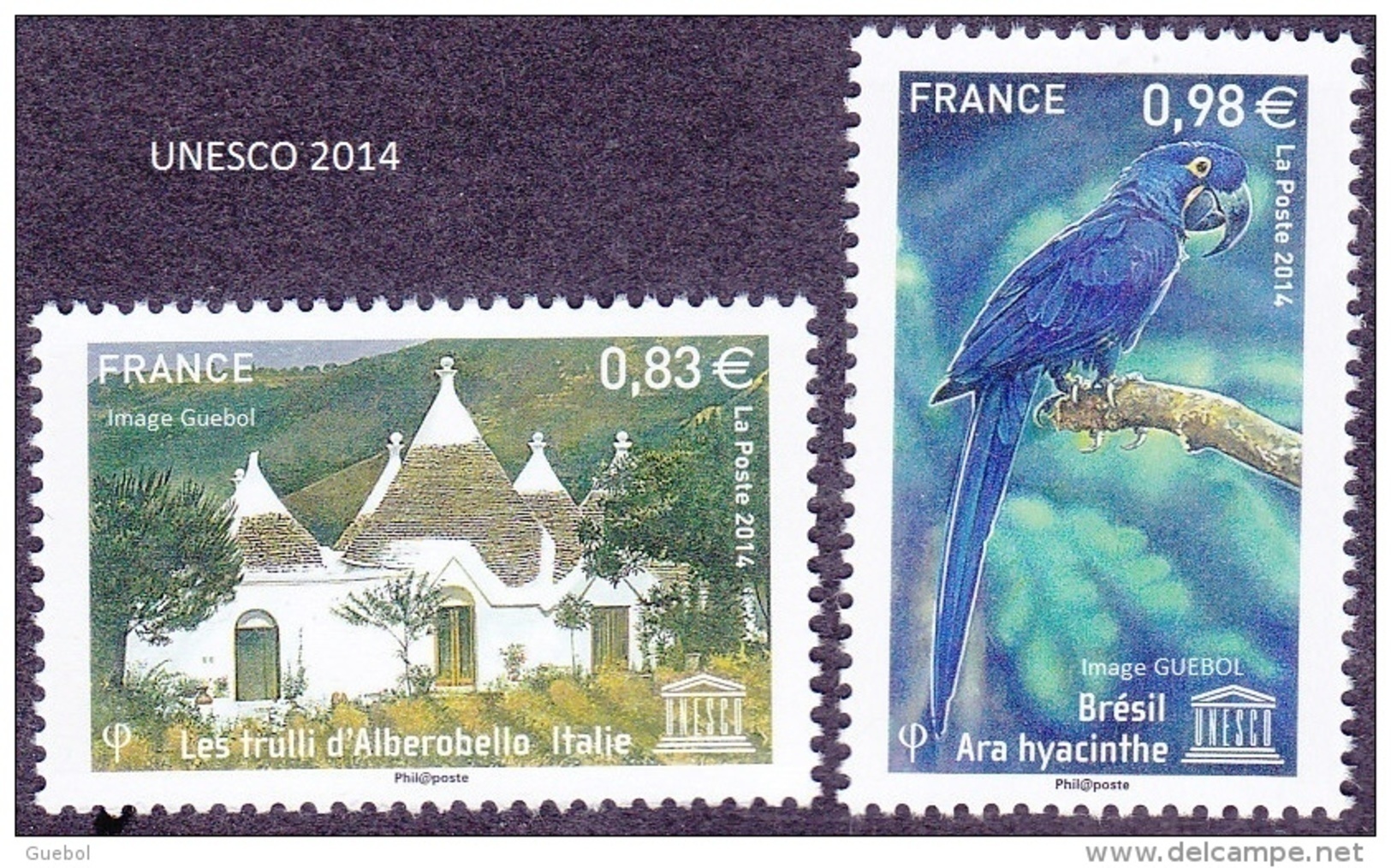 France - Timbre De Service N° 161 Et 162 ** Unesco 2014 - Ara Hyacinthe Du Brésil Et Les Trulli D'Alberobello En Italie - Neufs