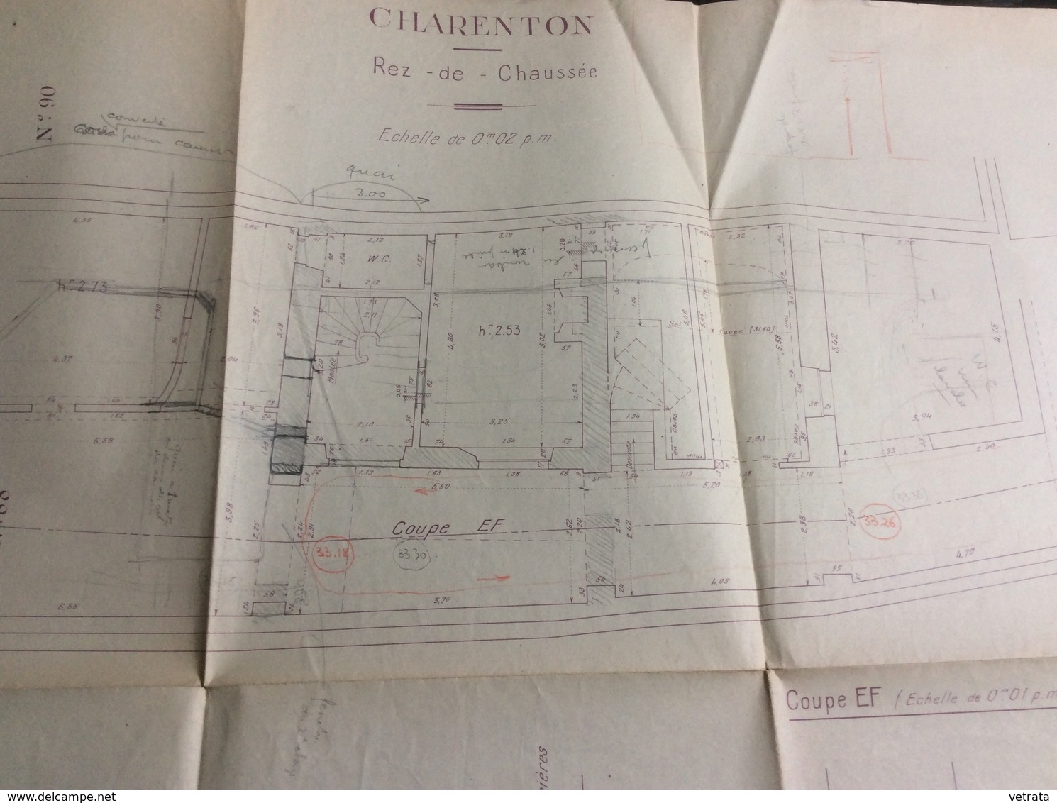 Plan De Géomètre, Rez De Chaussée, Charenton, 1946 (62x41 Cm) - Architecture