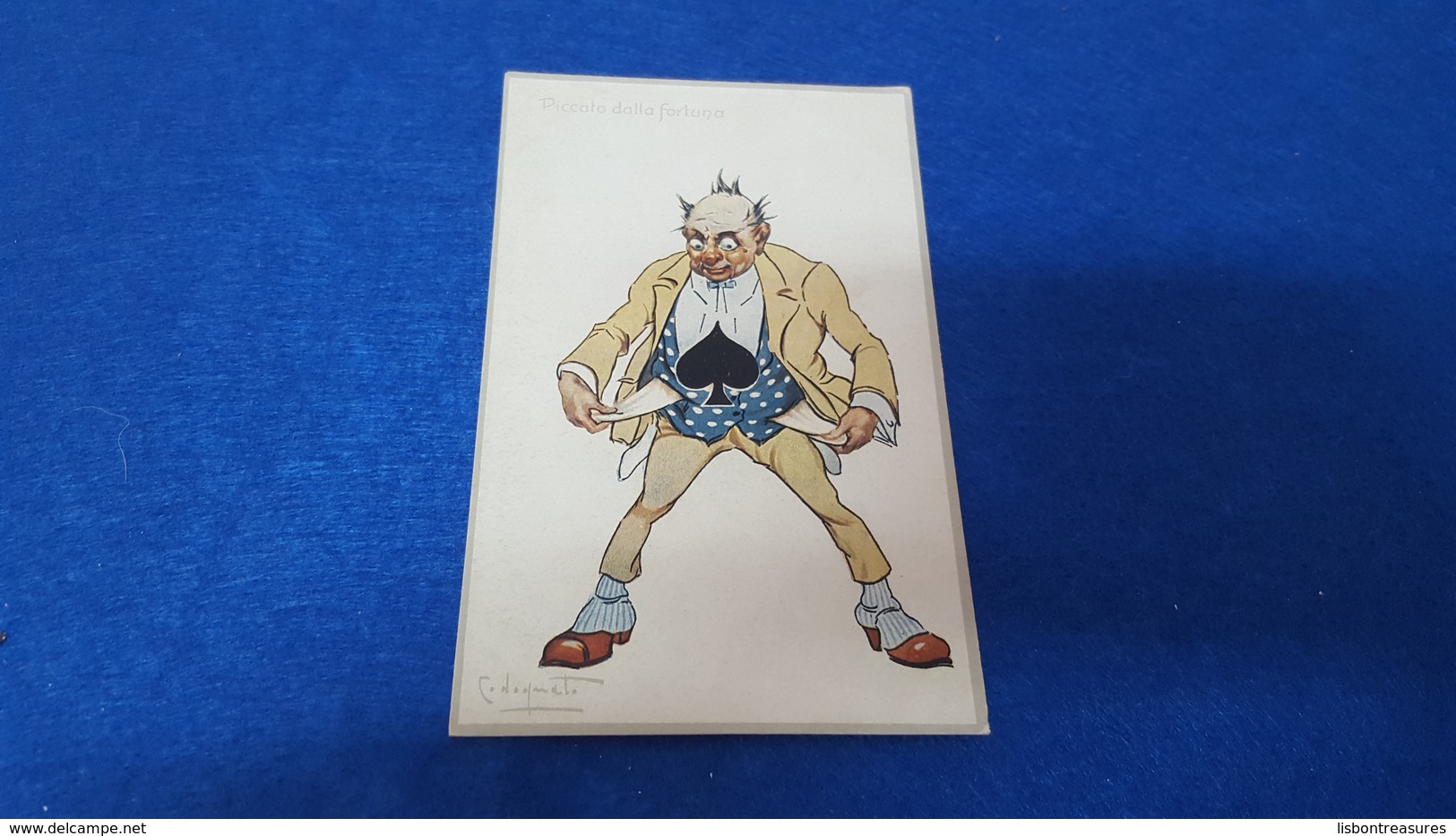 ANTIQUE POSTCARD ART ILLUSTRATOR " PICCATO DALLA FORTUNA " SIGNED BY  (?)  UNUSED - Playing Cards