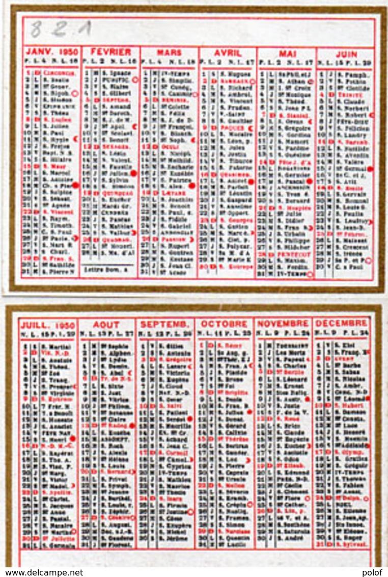 Calendrier 1950 - Rehaussé Or (112698) - Petit Format : 1941-60