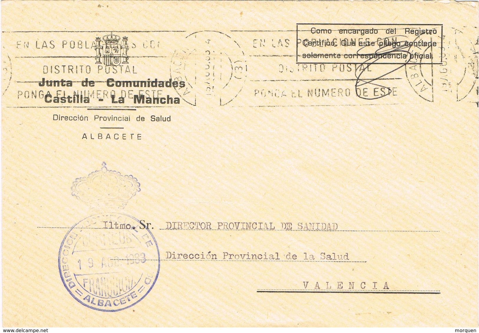 32256. Carta ALBACETE 1983. Franquicia Direccion Provincial De Sanidad - Cartas & Documentos