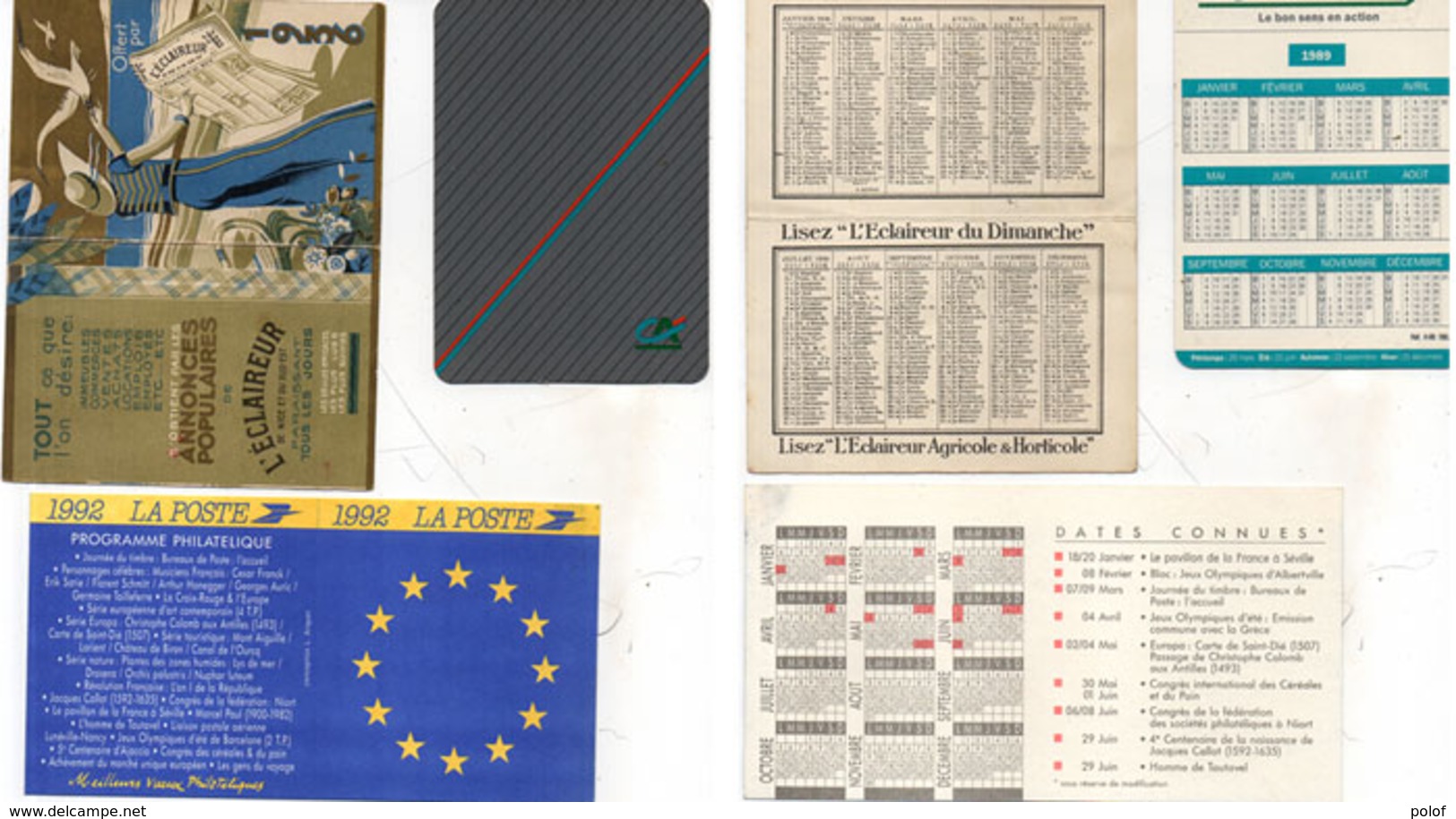 3 Calendriers : 1936 (L' Eclaireur) 1989 (Credit Agricole) 1992 (La Poste)   (112700) - Petit Format : 1941-60