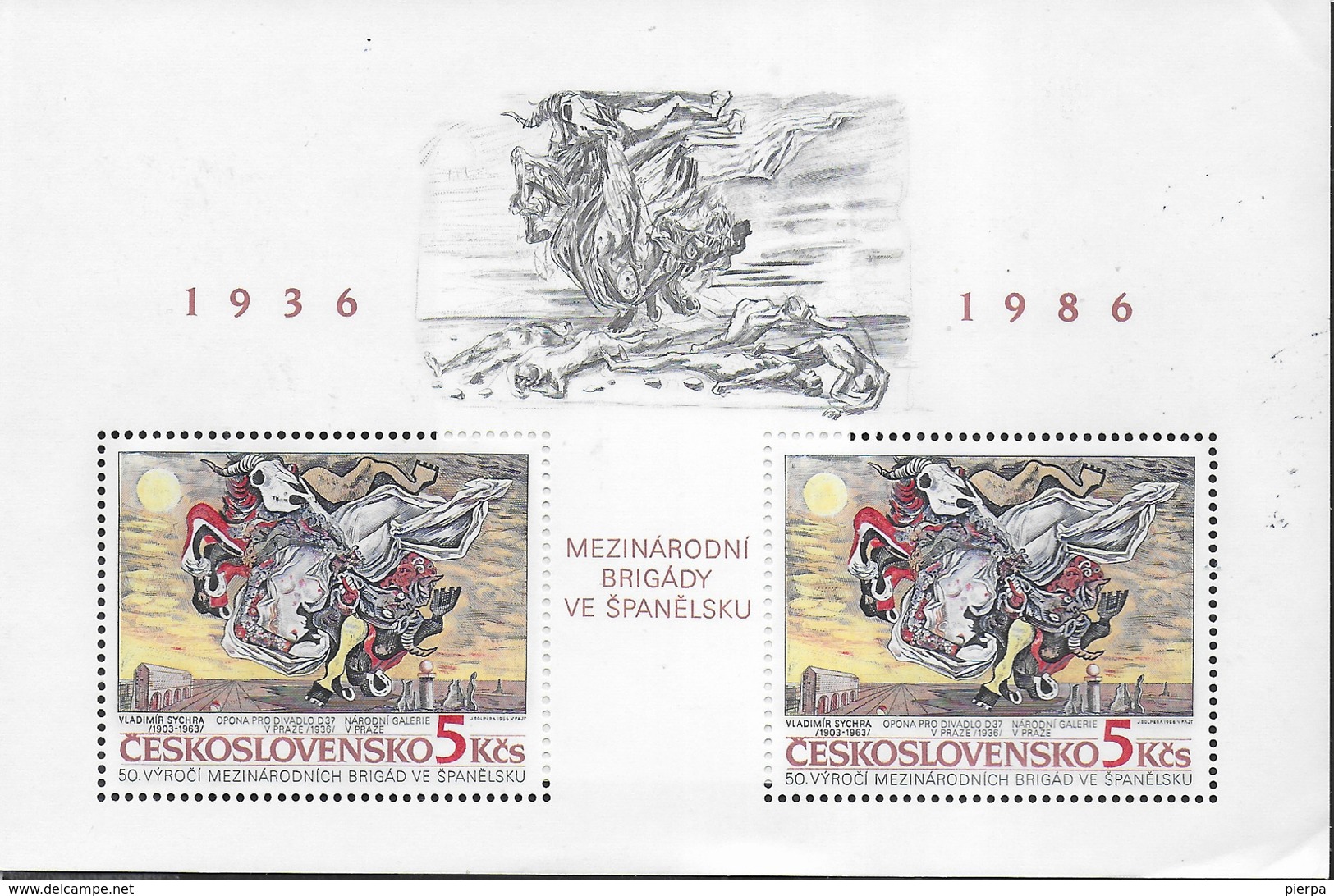 CECOSLOVACCHIA - 50° ANNIVERSARIO BRIGATE INTERNAZIONALI IN SPAGNA 1986 - FOGLIETTO NUOVO ** (YVERT BF72 - MICHEL BL68) - Blocchi & Foglietti