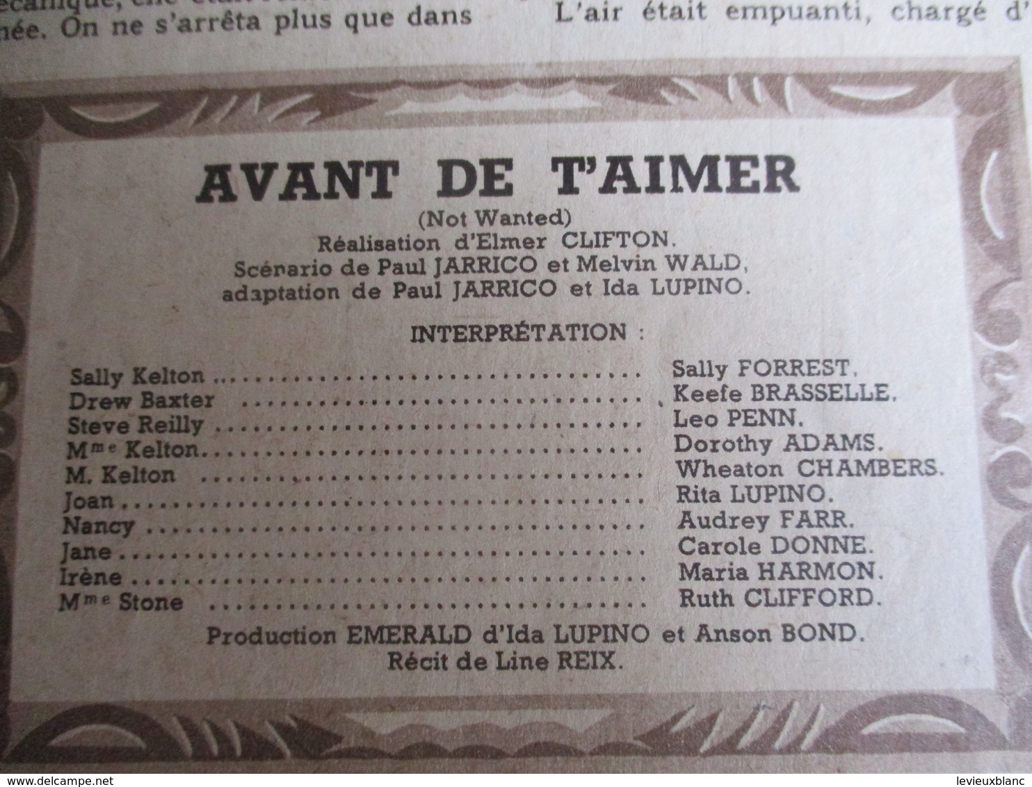 Cinéma/Revue/Mon Filmt/" Avant De T'aimer"/Sally FOREST, Keefe BRASSELLE/Emerald / Elmer Clifton//1951   CIN92 - Sonstige & Ohne Zuordnung