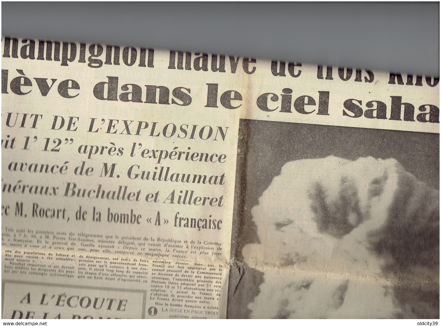 Le Progres Du 14 Fevrier 1960 Sahara BOMBE ATOMIQUE -REGANNE- 2 Scans - 1950 à Nos Jours