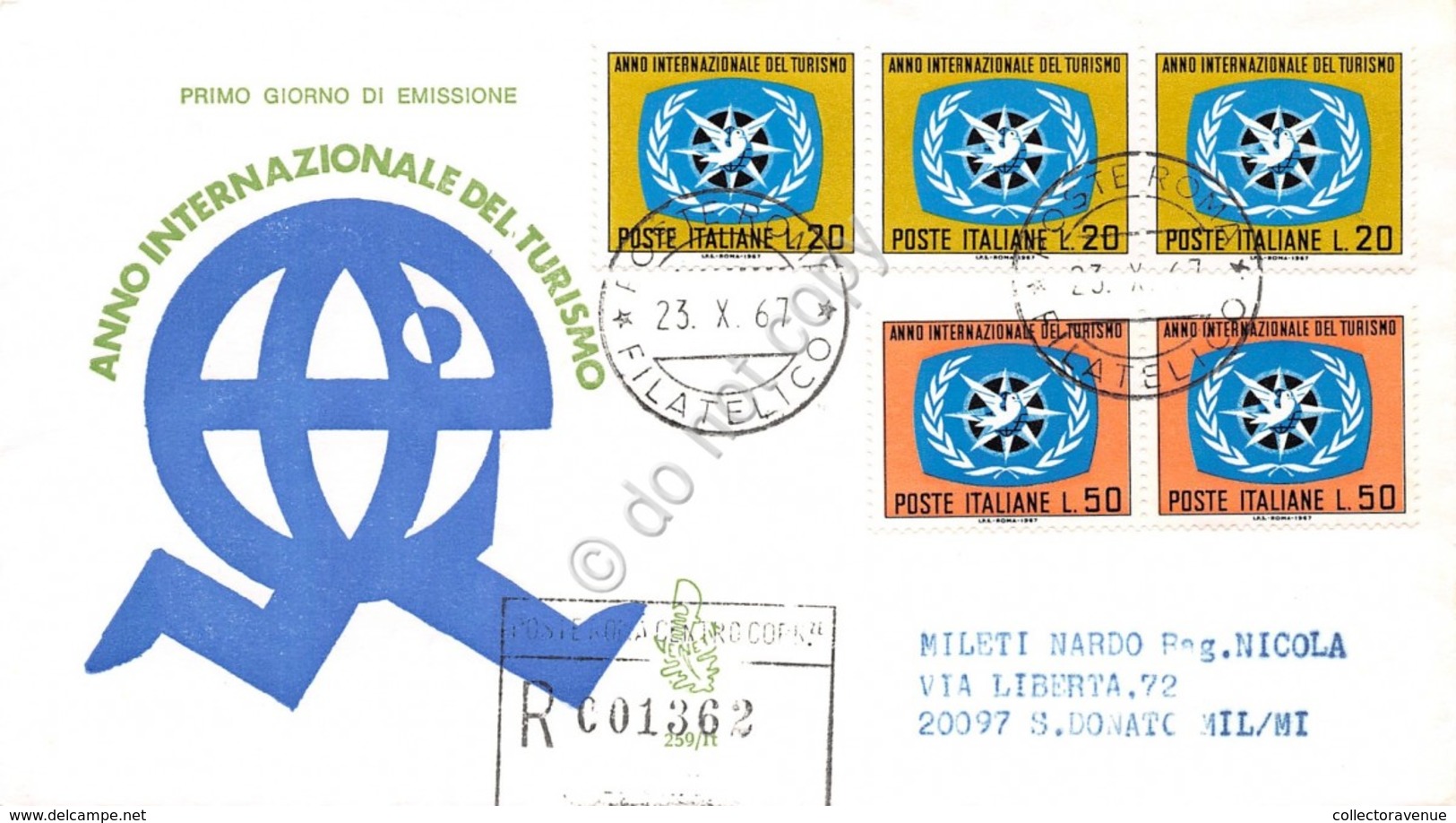 FDC Rodia Repubblica 1967 - Anno Internazionale Del Turismo - Raccom. Viaggiata - Non Classificati