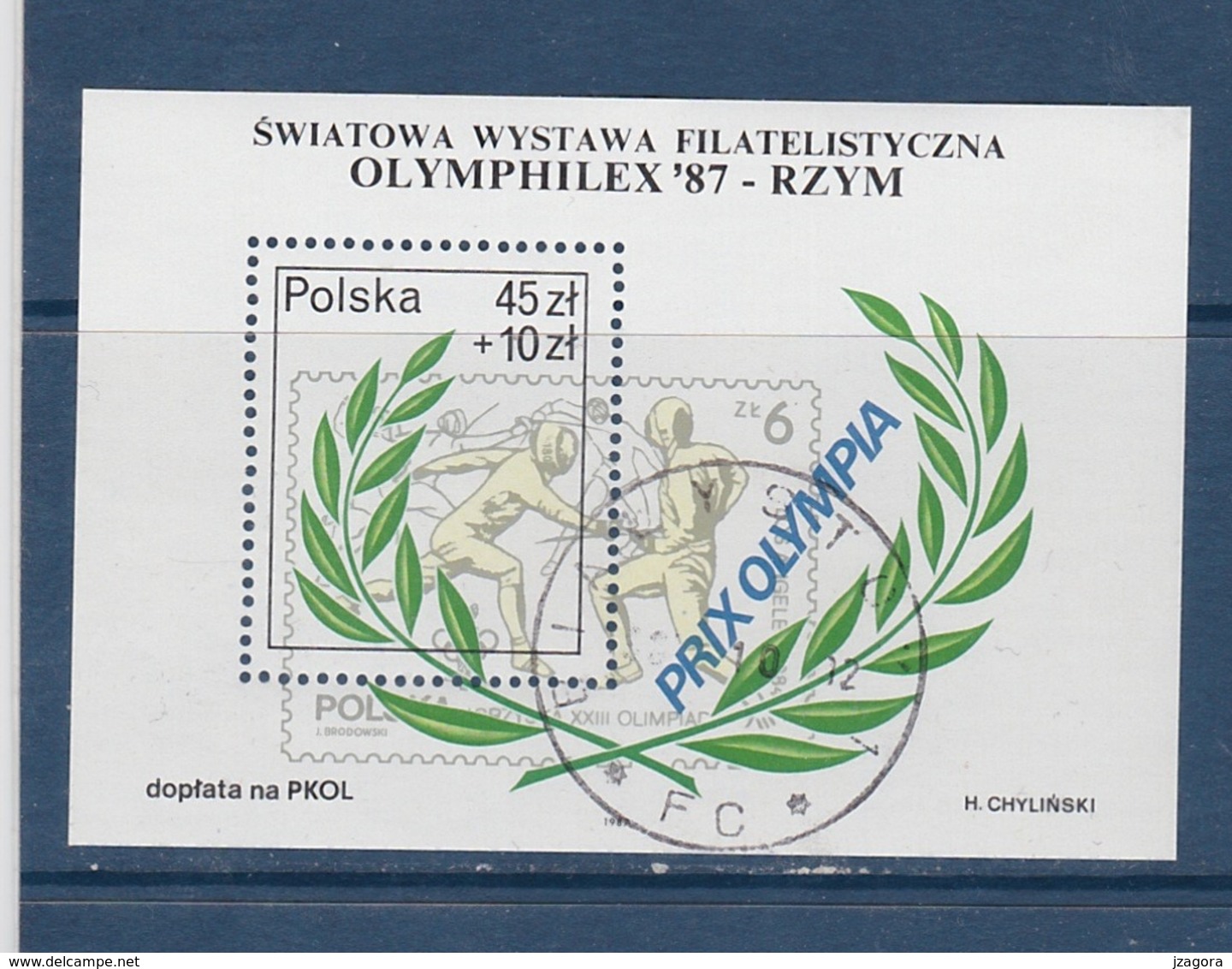 FENCING ESCRIME FECHTEN ESGRIMA - POLAND 1987 S/S Olympic Games Int. Stamp Exhibition OLYMPHILEX 87 Roma USED WITH GUM - Escrime