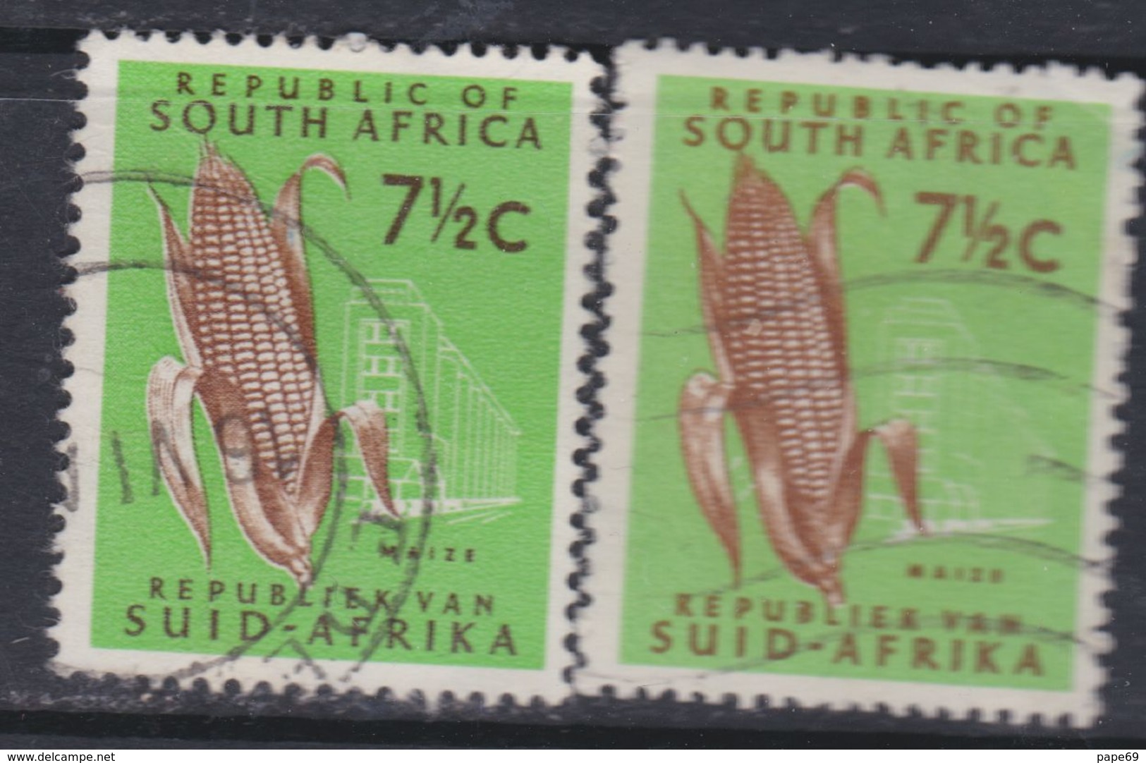 Afrique Du Sud N° 286 C / 86 D  O 7 1/2 C. Vert Clair Et Brun Type I Et II,  Les 2 Vals Oblitérations Légères Sinon TB - Used Stamps