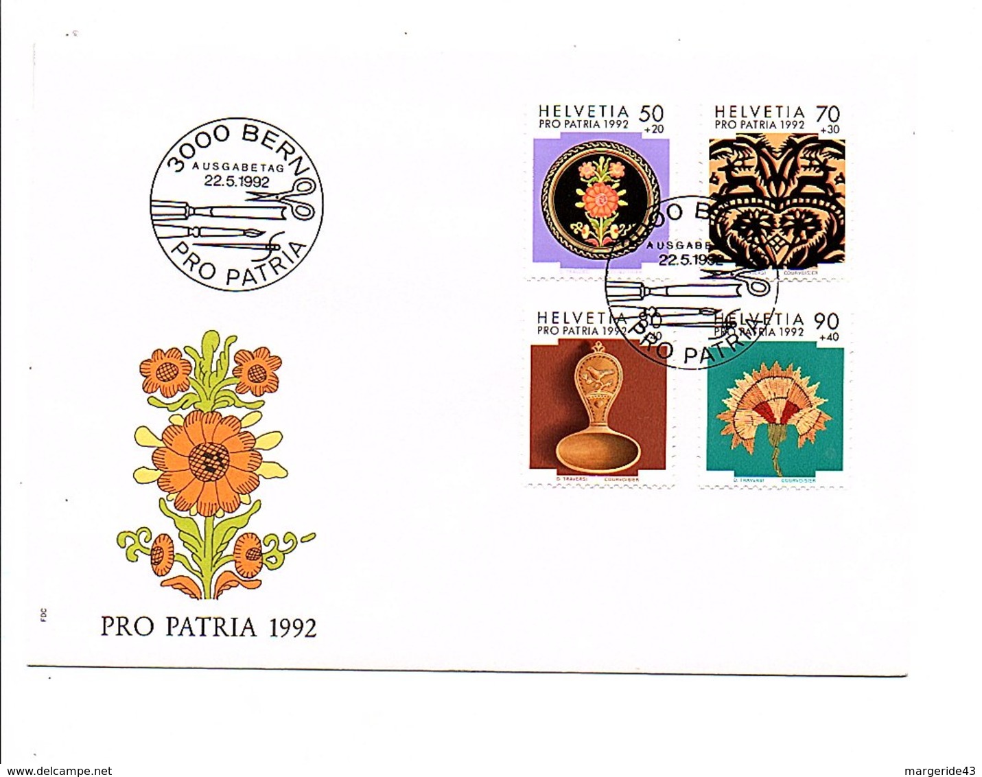 SUISSE FDC 1992 PRO PATRIA - ART POPULAIRE - FDC