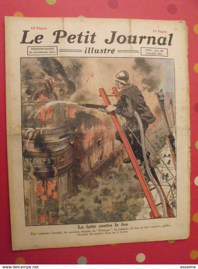 Le Petit Journal Illustré 9 Octobre 1921. Pompiers Incendie Printemps Coupe Deutsch Kirsch Mary Pickford Fairbanks - 1900 - 1949