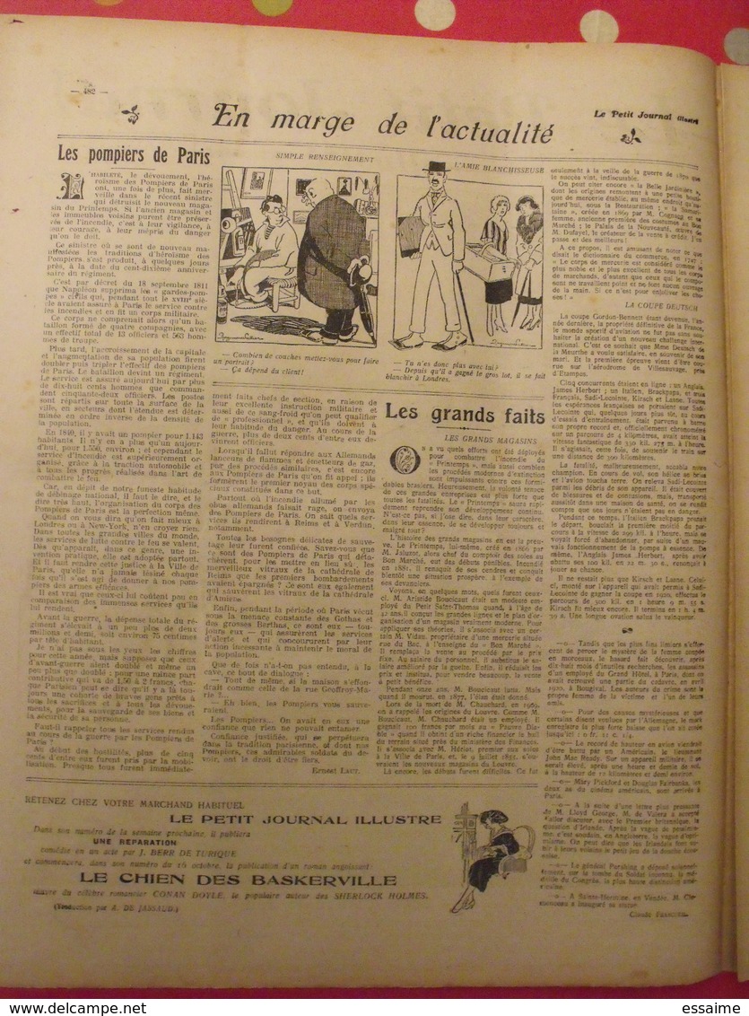 Le Petit Journal Illustré 9 Octobre 1921. Pompiers Incendie Printemps Coupe Deutsch Kirsch Mary Pickford Fairbanks - 1900 - 1949