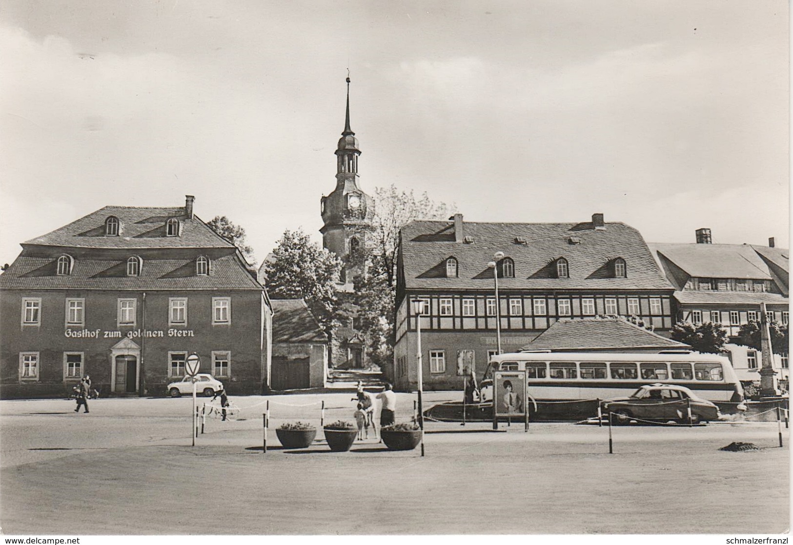 AK Zwönitz Markt Gasthof Zum Goldenen Stern Haltestelle Bus Ikarus Elterlein Geyer Annaberg Aue Schwarzenberg Lauter DDR - Zwoenitz