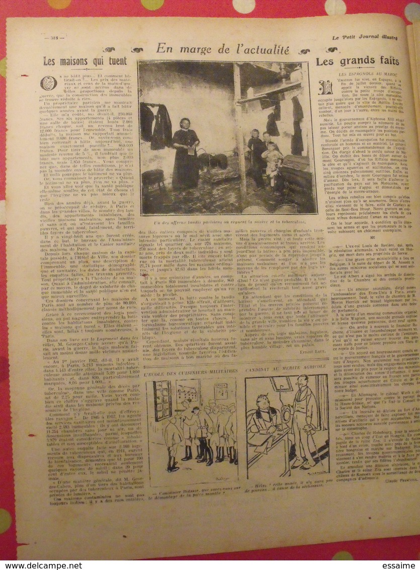 Le Petit Journal Illustré 30 Octobre 1921.habitations Insalubres Tuberculose Paris Espagnols Au Maroc Aman - 1900 - 1949